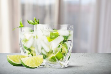 Tasty refreshing alcohol spring cocktail in glass