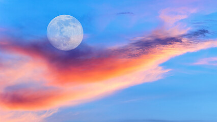 Naklejka na ściany i meble Full Moon Day Clouds Ethereal Surreal Abstract Sky 16.9