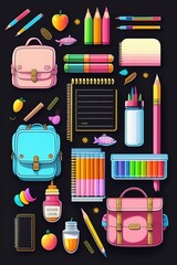 Back to school theme with a rocket with school supplies