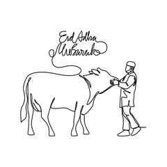 One continuous line drawing of Eid Adha Day. Islamic holiday that falls on the 10th day of Dhu al-Hijjah of the lunar Islamic Calendar in simple linear style. Islam design concept vector illustration