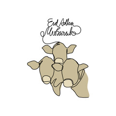 One continuous line drawing of Eid Adha Day. Islamic holiday that falls on the 10th day of Dhu al-Hijjah of the lunar Islamic Calendar in simple linear style. Islam design concept vector illustration