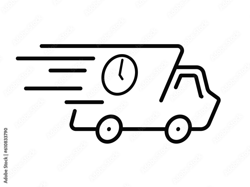 Wall mural fast delivery truck icon, express delivery,delivery truck fast delivery with clock symbol outline fl