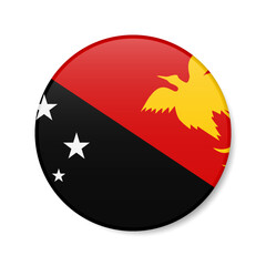 Papua New Guinea circle button icon. Papuan round badge flag. 3D realistic isolated vector illustration