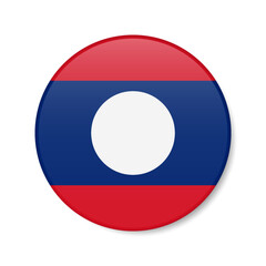 Laos circle button icon. Laotian round badge flag. 3D realistic isolated vector illustration