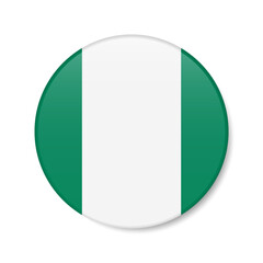 Nigeria circle button icon. Nigerian round badge flag. 3D realistic isolated vector illustration