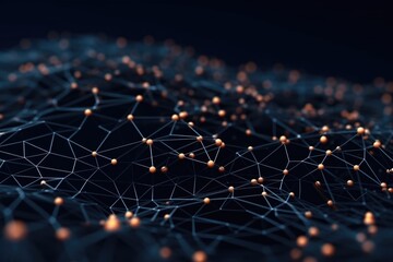 Obraz premium Abstract connected dots on a dark background. Big data digital code, data transmission. Futuristic concept of information technology. AI generated