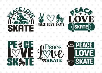 Peace Love Skate SVG Bundle, Roller Derby svg, Roller Skates Svg, Skate Svg, Sports Svg, Roller Skates Quotes, ETC T00271
