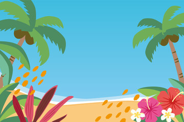 Fototapeta na wymiar Vector summer background illustration with palm trees and tropical plants