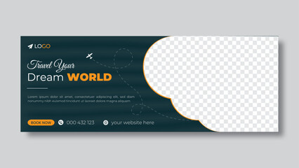Obraz premium Modern abstract tour and travel Facebook cover design and web banner design vector template for travel agency