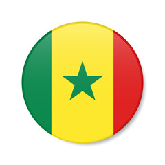 Senegal circle button icon. Senegalese round badge flag. 3D realistic isolated vector illustration