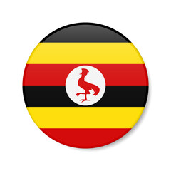 Uganda circle button icon. Ugandan round badge flag. 3D realistic isolated vector illustration