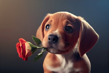 Cute puppy with a rose