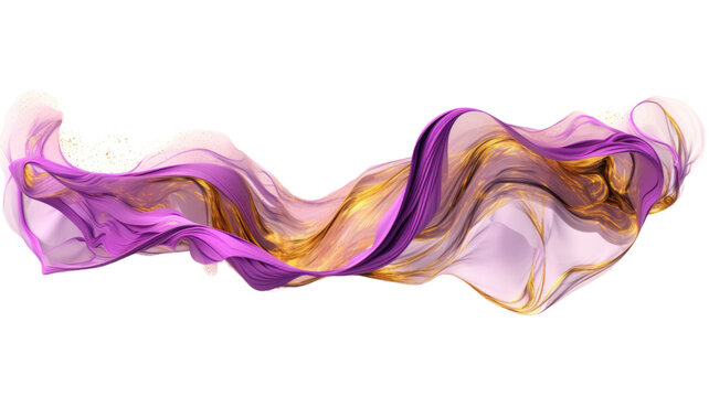 gravitational waves in purple and gold abstract colorful shape, 3d render style, isolated on a transparent background