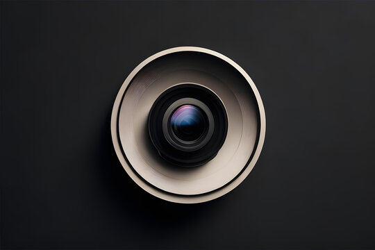 a minimalist image of a camera lens, dark background, paper art style ai generated