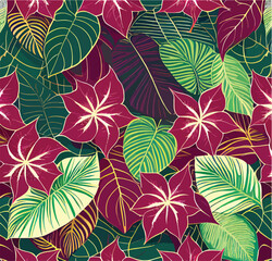 Tropical Caladium Leaves Background Vector