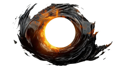 solar eclipse in black and bronze abstract colorful shape, 3d render style, isolated on a transparent background