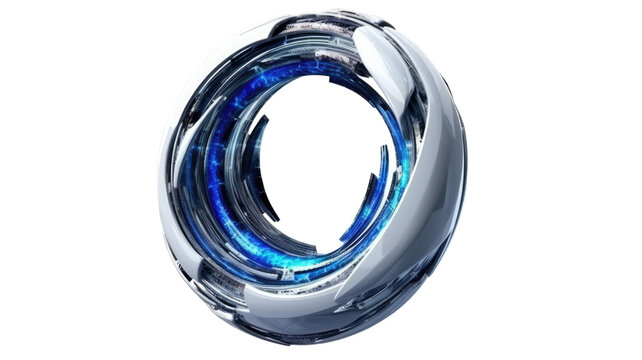 wormhole portal in indigo and silver abstract colorful shape, 3d render style, isolated on a transparent background