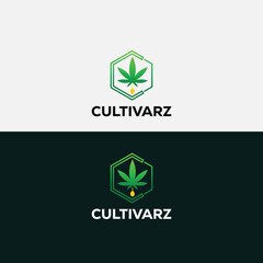 cannabis leaf logo design, cannabis water drop logo design, cannabis hand leaf logo design and c initial  letter logo