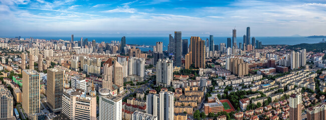 Plakat Aerial photo of urban landscape in Qingdao coastal bay area