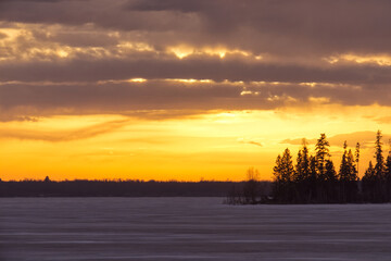 A Colorful Sunset over Frozen Astotin Lake