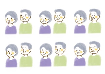 高齢　夫婦　上半身　イラストセット　