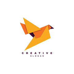 Geometric paper origami bird logo design vector