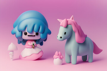 polymode-style-cold-porcelain-of-the-bride-on-a-horse-toy-soft-smooth-lighting-soft-pastel-color, Generative AI