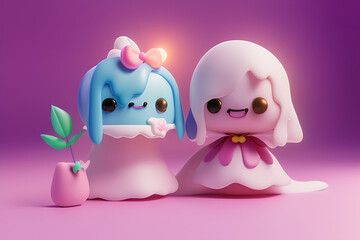 Obraz premium polymode-style-bride-biscuit-toy-soft-smooth-lighting-soft-pastel-colors-3d-blender-render, Generative AI