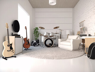 Music Studio Recording Room In White Color AI Generated