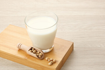 Susu Kedelai, glass of soy milk on the table
