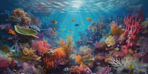 Naklejka na ściany i meble Exploring the Kaleidoscope of Life Beneath the Waves Generative AI Digital Illustration Part#060623 