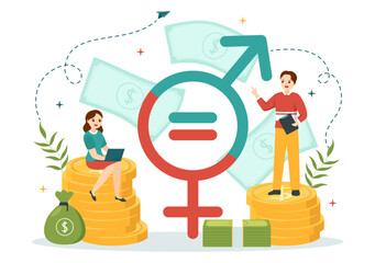 Gender Equality Vector Illustration with Men and Women Character on the Scales Showing Equal Balance and Same Opportunities in Hand Drawn Templates