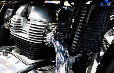 Fototapeta na wymiar Close up shiny retro motorcycle engine