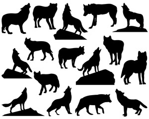 Set of Howling Wolf Silhouette