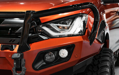 Front view headlamp orange truck