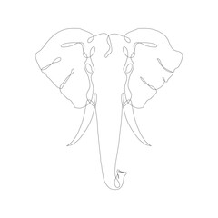 Elephant head line art icon. Continuous one line drawing of elephant head. Elephant head outline vector illustration. Elephant head decorative design. Vector illustration