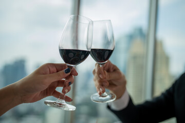 Interracial couple celebrating anniversary party