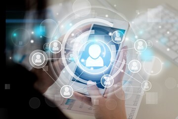 Business person use computer, and headhunting concept.