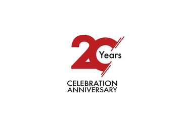20th, 20 years, 20 year anniversary with red color isolated on white background, vector design for celebration vector