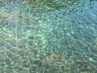 Clear sea water turquoise blue transparent surface.