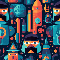 Future Ned with Rockets seamless pattern