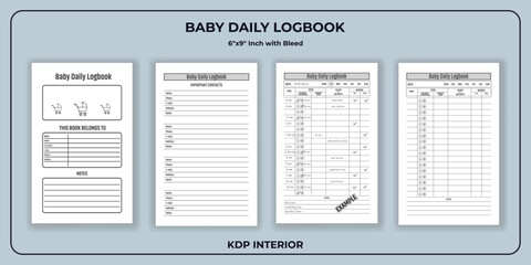 Fototapeta na wymiar Baby Daily Log book KDP Interior