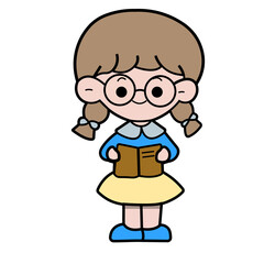 cartoon child girl holding a book