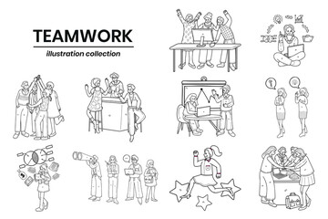 Hand Drawn Business people and teamwork in the workplace in flat style illustration for business ideas