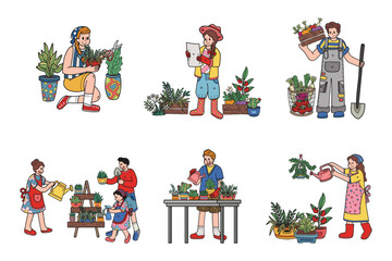 Hand Drawn Urban Farming with Farmers collection in flat style illustration for business ideas