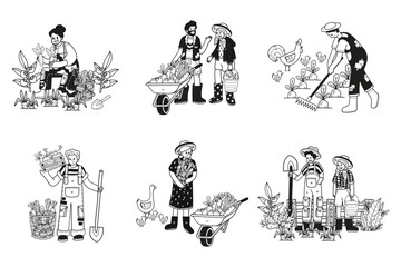 Hand Drawn Urban Farming with Farmers collection in flat style illustration for business ideas