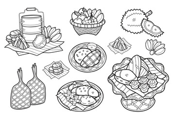 Hand Drawn Thai dessert collection in flat style illustration for business ideas