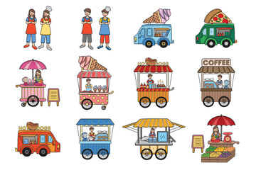 Hand Drawn street food restaurant collection in flat style illustration for business ideas