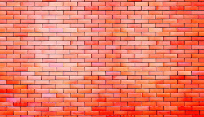 Fototapeta na wymiar Red and yellow gold brick wall background. (panorama) With copy space. 