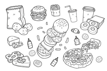 Hand Drawn fast food collection in flat style illustration for business ideas